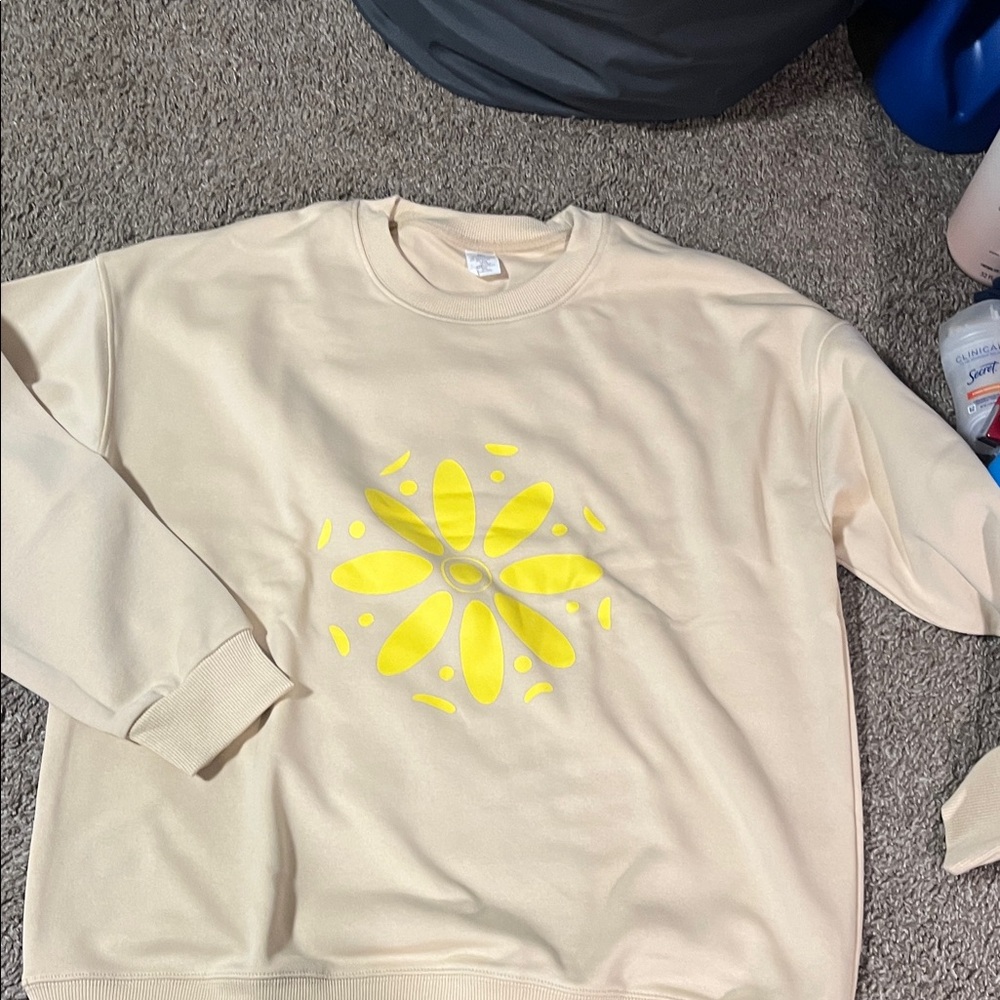 Cream Sweatshirt with Yellow Floral Graphic